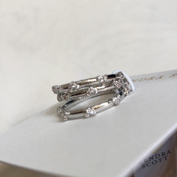 Kendra Scott Silver Tone Haven Heart 3PC Stackable Ring Set Size 7 Crystal NWT - Picture 11 of 16